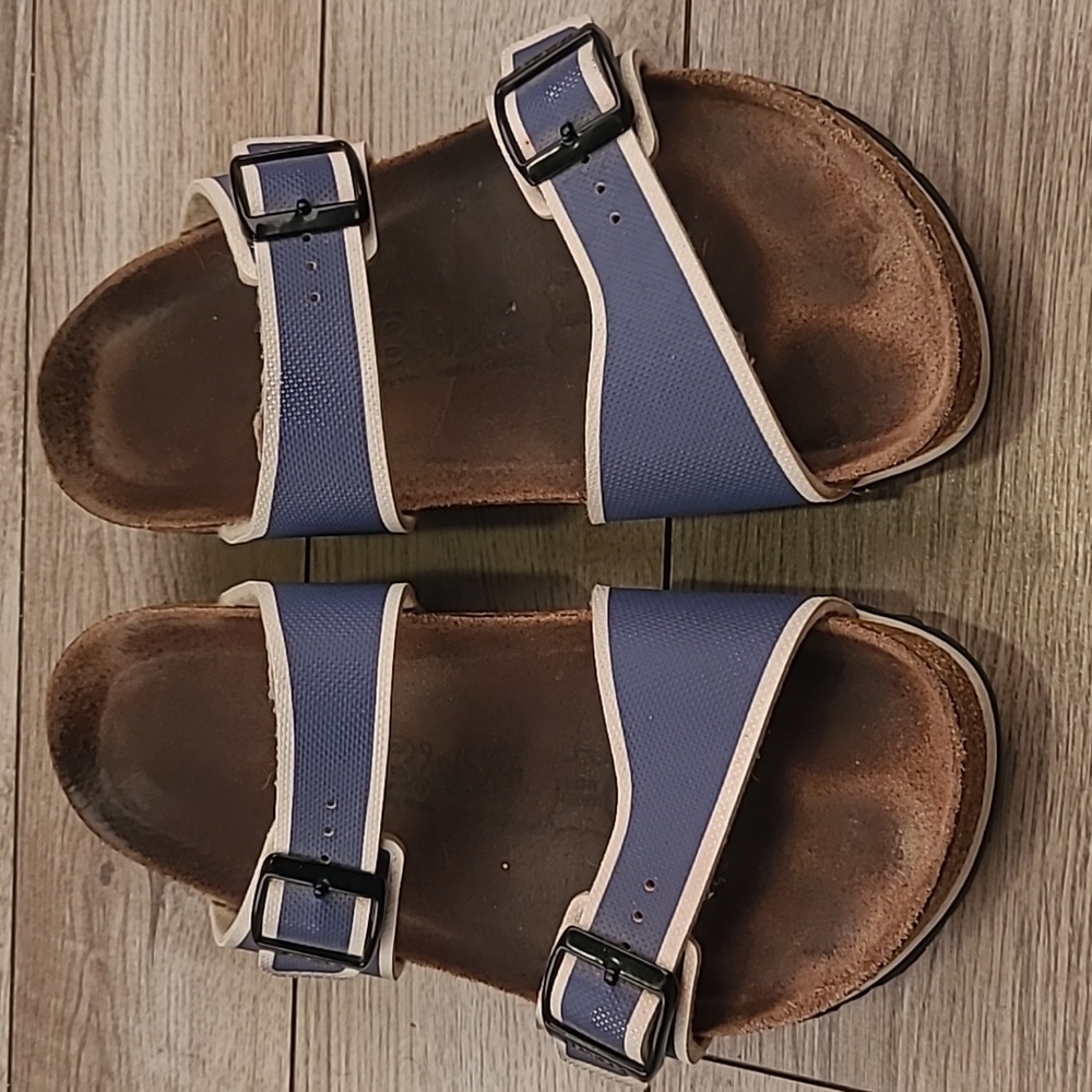BIRKENSTOCK Arizona 3 Brown Blue Strap Leather Sz 40 / 9 US Womens Sandals Shoes